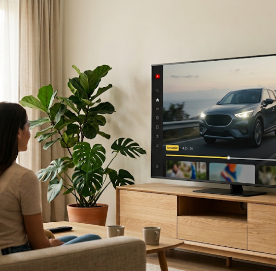 Spot pubblicitario di un'attività locale su YouTube visto su una smart TV
